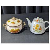 Vintage Floral Enamel Potporri Pot & Teapot