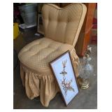 Vintage Vanity Chair w/Glass & Brass Lamp