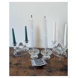 Glass Candle Holders & 2 Candle-Shaped Oil Lamps