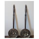 2 Vintage Brass & Wood Bed Warmer Wall Planters