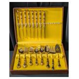 WM Rogers Gold Stainless Flatware Set w/Wooden Box