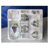 Glass Wine Carafe & Glasses w/\ Grape Design