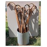 13 Vintage Wooden Canes (bucket not included)