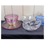 Amber/Cranberry Bowl & Platter, Pedestal Dish etc