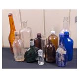 12 Vintage Bottles, including Blue and Amber