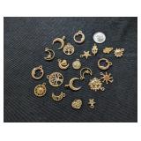 21 Gold Toned Sun, Moon, Stars, etc. Charms