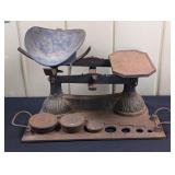 Antique Cast Iron Hardware Scale with 3 Weights