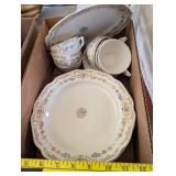 Vintage Ceramic Dishes with Flowers on Edge