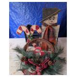 Wooden Block Snowman, Candy Canes, Wreath