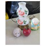 Electric Lamp, Ceramic Hedgehog, Stone Apple, etc