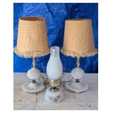 Two Vintage Hobnail Glass Lamps, Electric Oil Lamp