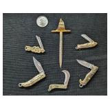 5 Miniature Pocket Knife Charms & Sword