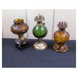 3 Small Oil Lamp Bases, No Chimneys