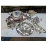 Box Lot: Silver Plate Assortment: Platters, etc.