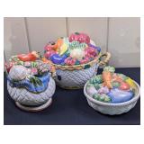 3 Vintage Hand Painted Vegetable Garden Bowls