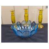 Blue Indiana Glass Lotus Bowl etc