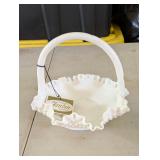 Fenton White Milk Glass Basket with Ruffle Edges