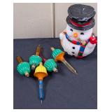 5 Vintage Christmas Bubble Bulbs, Snowman Candle