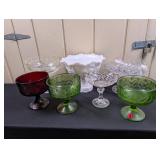7 Glass Pedestal Bowls, Dishes, etc