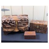 3 Vintage Carved Wood Boxes, Asian Themed