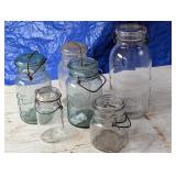 2 Ball Ideal Blue Bail Lid Jars and 3 Unmarked