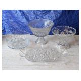 Cut/Pressed Glass Pedestal Bowls, Platter