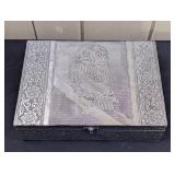 Vintage New Handicraft Silvertone Owl Jewelry Box