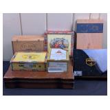Wooden Storage Box and 6 Cigar Boxes
