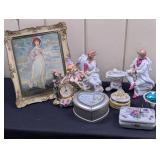 Porcelain Courting Couple, Trinket Boxes, etc