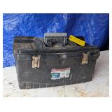 Black Plastic Toolbox with Assorted Tools