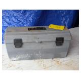 Gray Plastic Toolbox with Assorted Tools