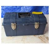 Blue Plastic Toolbox with Assorted Tools