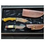Knife: Damascus Knives. Leather Sheaths