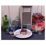 Misc Lot: Purse, Bottle, Plate, Wash Board, etc