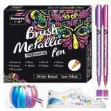 12 Colors Brush Metallic Paint Markers Pens for...