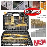 100Pcs Titanium Coated Drill Bits HSS High...
