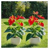 12-Headed Red Palm Artificial Flowers Flamingo...
