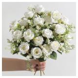 3 Pcs Rose White Silk Bouquet Peony Artificial...