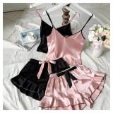 Women's Smooth Satin Pajamas V-Neck T-Shirt...