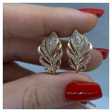 Huitan Leaf Shaped Hoop Earrings Gold Color...