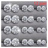 12 Pairs Set Stainless Steel Stud Earrings with...