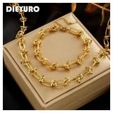 DIEYURO 316L Stainless Steel Gold Silver Color...