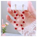 Green Shiny Zircon Flower Drop Earrings For...