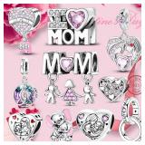 925 Sterling Silver plated Charm Bead Mother's...