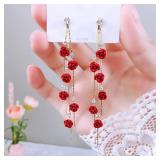 Green Shiny Zircon Flower Drop Earrings For...