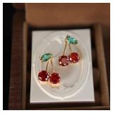 Red Zircon Cherry Leaf Stud Earrings Women...