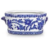 $30 Blue and White Ceramic Planter Pot   Vintage F