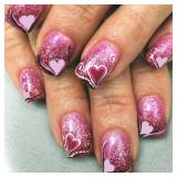 $7 Short Valentines Press On Nails Glitter Valenti