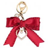 $7 Ribbon Bowknot Bag Charms, Pearl Heart Keyring