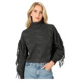 $20 L-Womens Cream Long Sleeve Cable Knit Fringe T